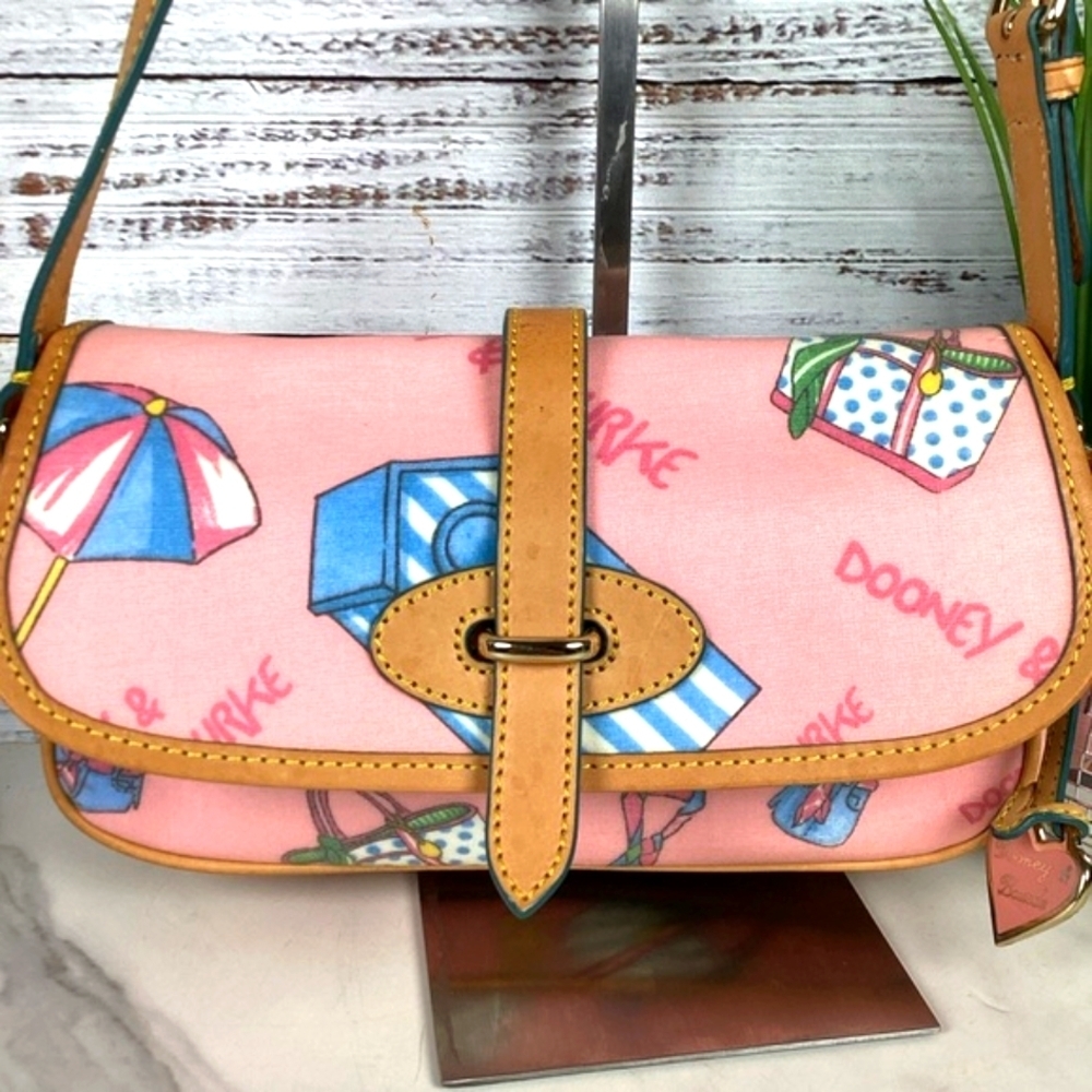 Y2K Dooney & Bourke‎ Vintage Pink Tan Shoulder Bag Miami Beach Vacation HTF - Picture 4 of 17